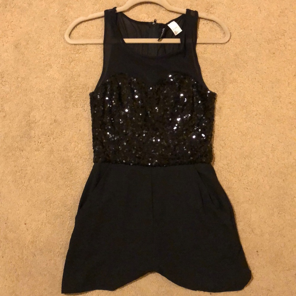 Black sequin top romper